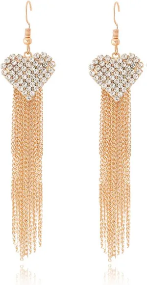 Long Tassel Earrings for Women Dangling Heart Rhinestone Dangle Drop Earrings Sparkling Metal Chain Earrings for Prom Party