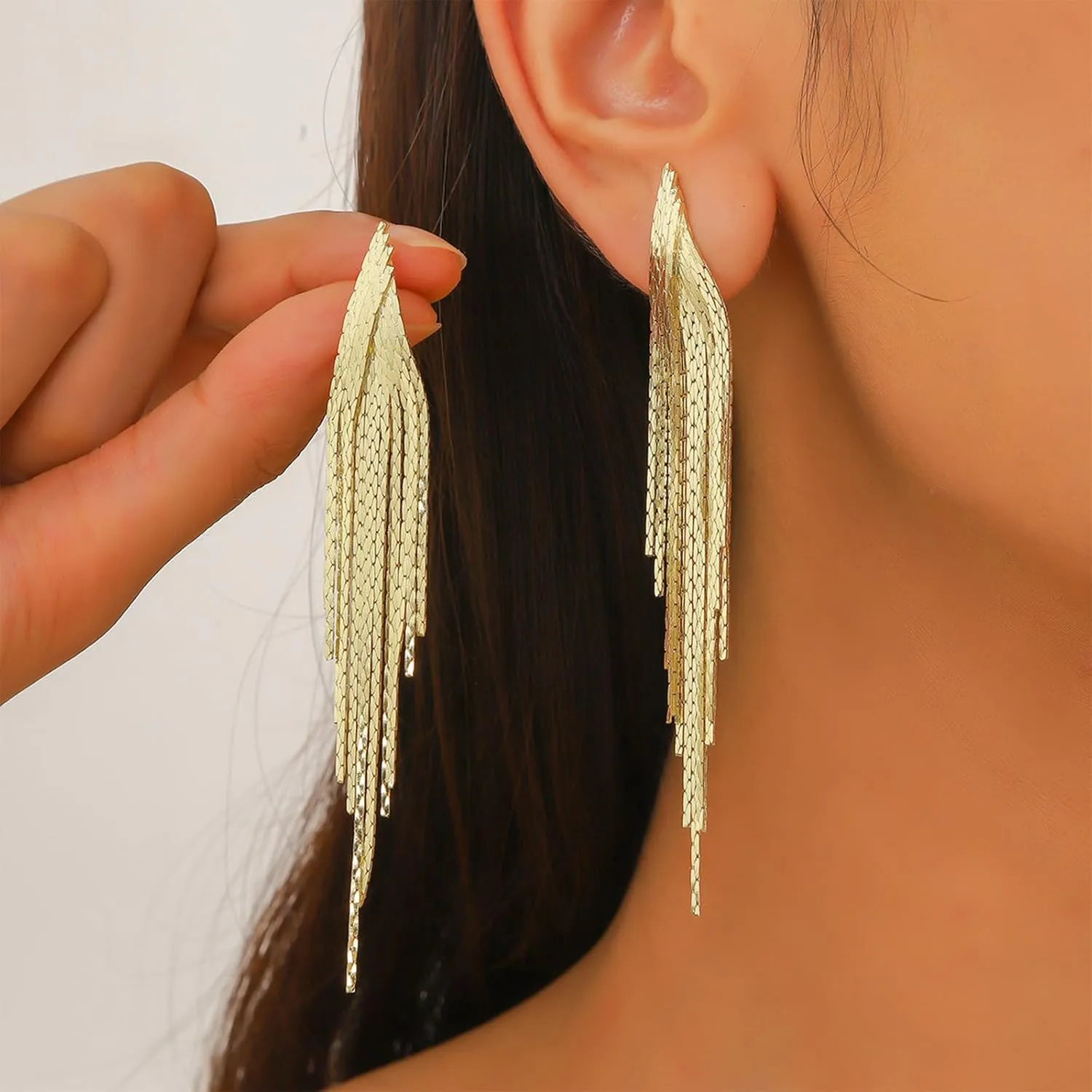 Long Tassel Earrings for Women Gold Dangle Earrings Metal Chain Gold Statement Earrings, Punk Long Threader Earrings for Teen Girls Wedding Bridesmaid Prom Party