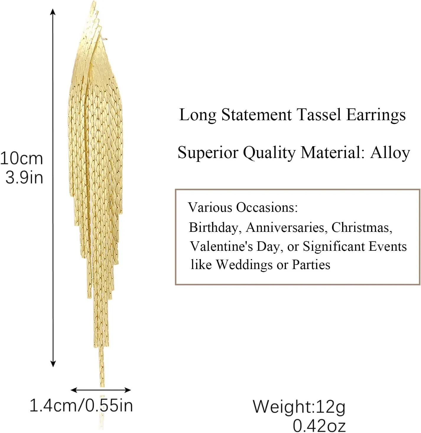 Long Tassel Earrings for Women Gold Dangle Earrings Metal Chain Gold Statement Earrings, Punk Long Threader Earrings for Teen Girls Wedding Bridesmaid Prom Party