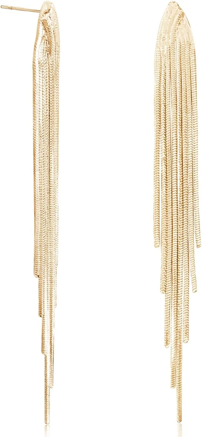 Long Tassel Earrings for Women Gold Dangle Earrings Metal Chain Gold Statement Earrings, Punk Long Threader Earrings for Wedding Bridesmaid Prom Party