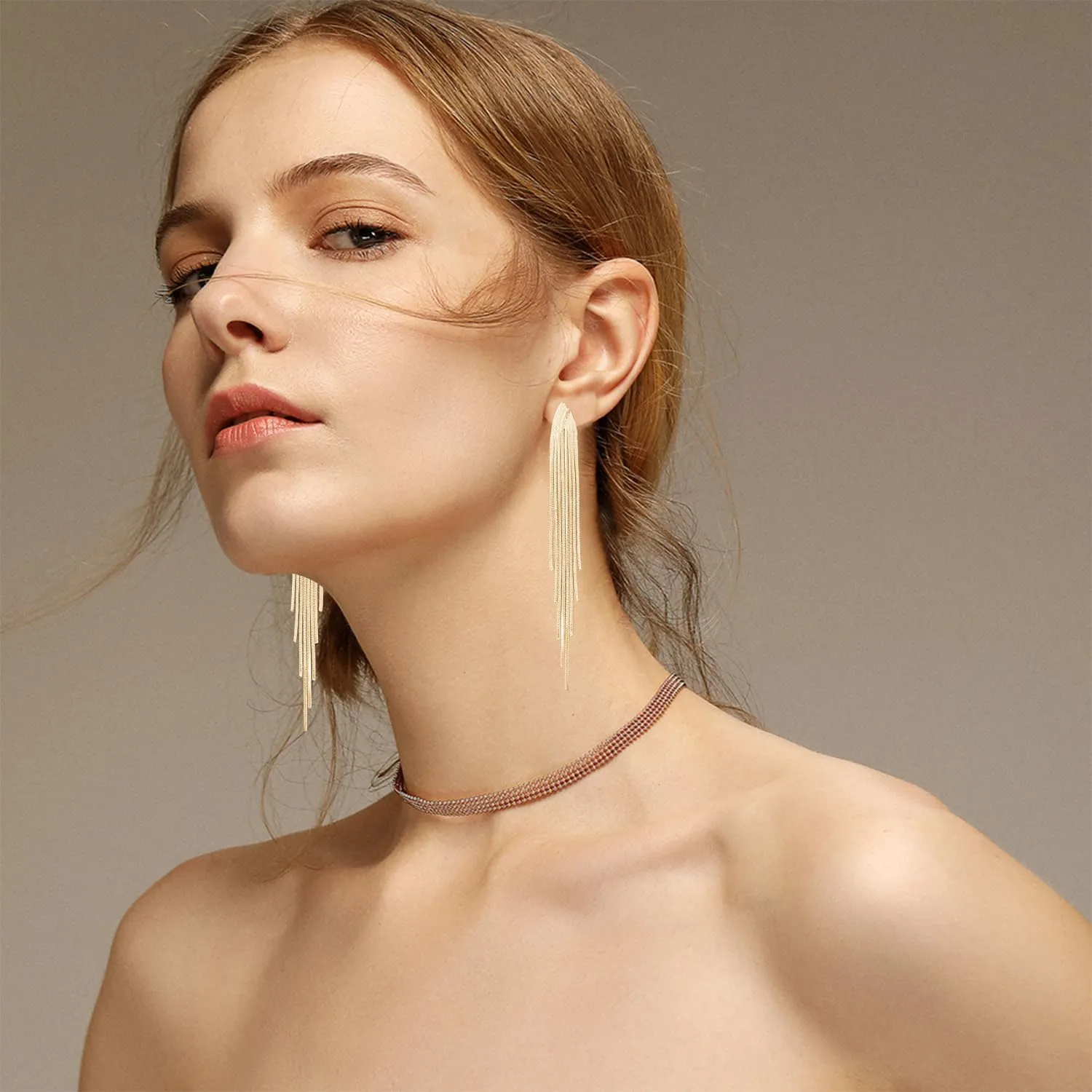 Long Tassel Earrings for Women Gold Dangle Earrings Metal Chain Gold Statement Earrings, Punk Long Threader Earrings for Wedding Bridesmaid Prom Party