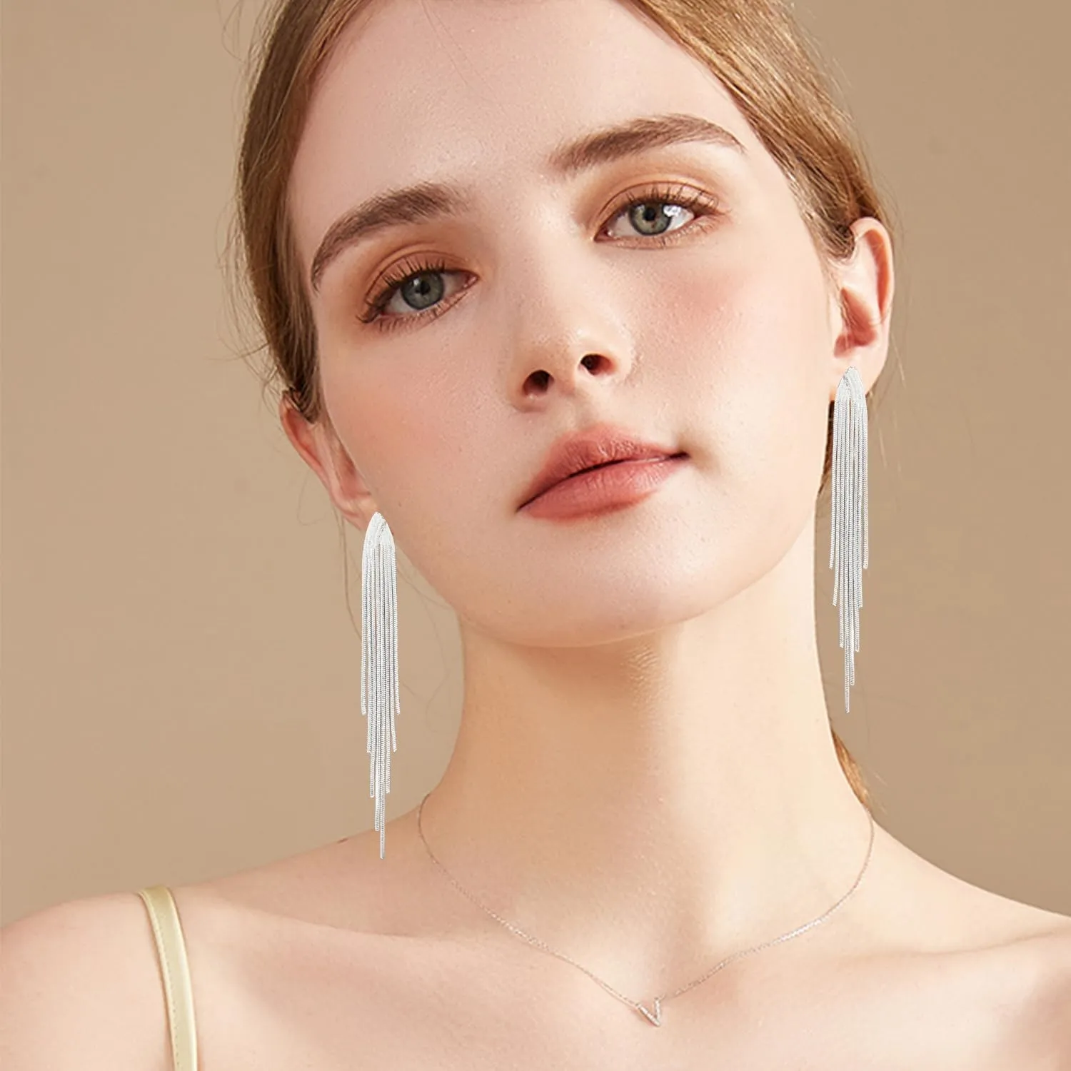 Long Tassel Earrings for Women Gold Dangle Earrings Metal Chain Gold Statement Earrings, Punk Long Threader Earrings for Wedding Bridesmaid Prom Party
