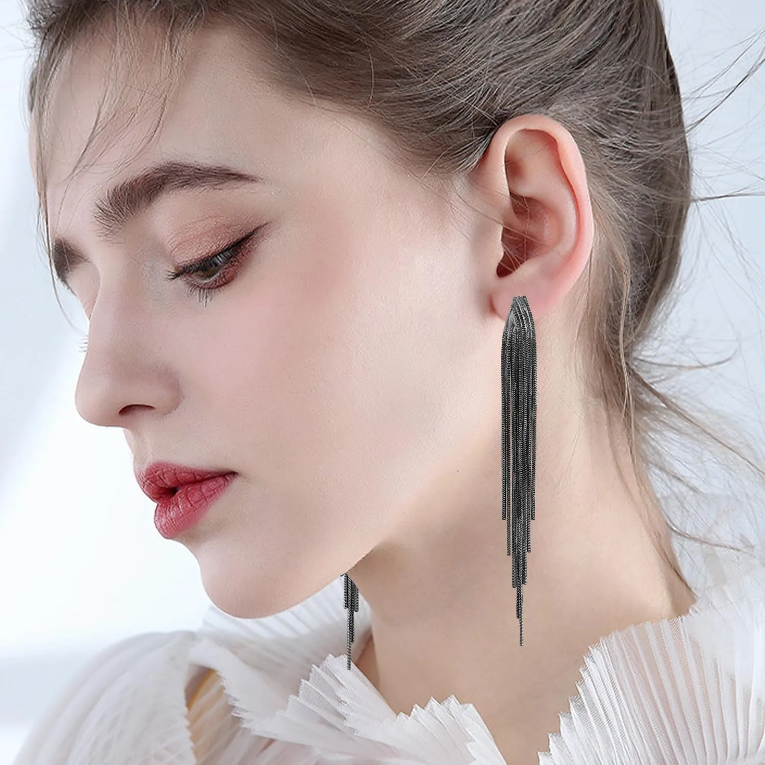 Long Tassel Earrings for Women Gold Dangle Earrings Metal Chain Gold Statement Earrings, Punk Long Threader Earrings for Wedding Bridesmaid Prom Party
