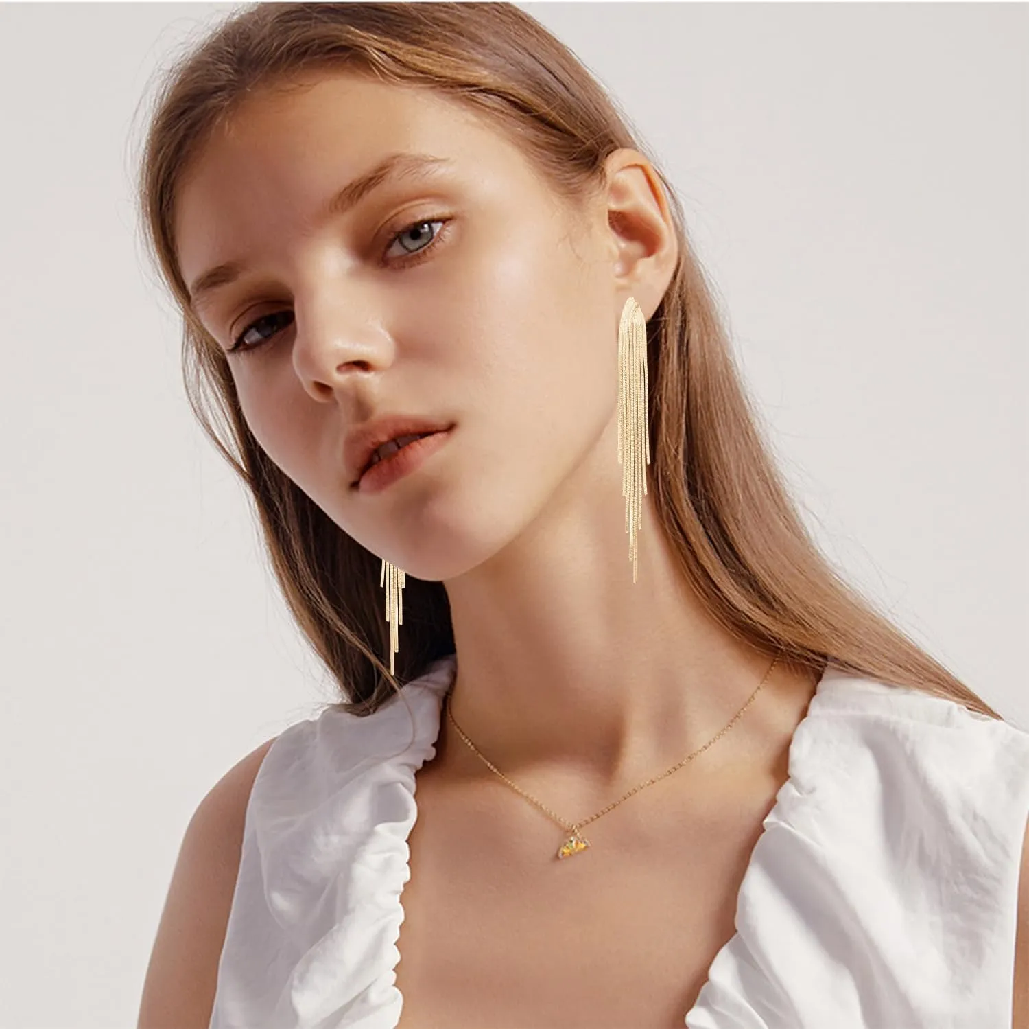Long Tassel Earrings for Women Gold Dangle Earrings Metal Chain Gold Statement Earrings, Punk Long Threader Earrings for Wedding Bridesmaid Prom Party