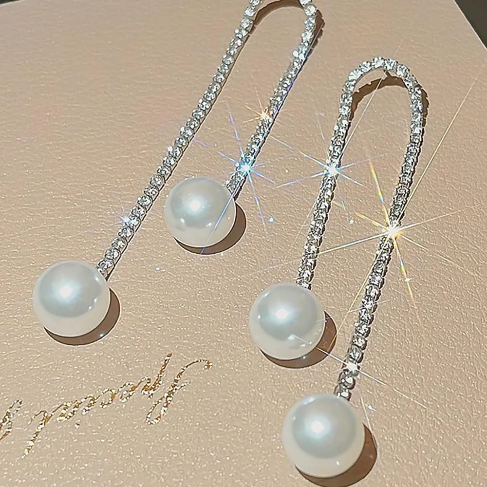 Long Tassel Pearl Dangle Earrings Dainty Rhinestone Tassel Earrings Pearl Drop Earrings Hypoallergenic Elegant Wedding Party Bridal Jewelry Gift for Women