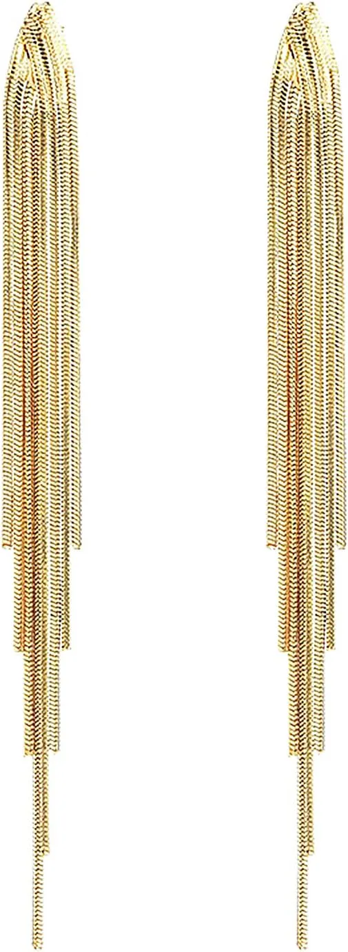 Long Tassels Gold EarringsFor Women Gold Dangle Drop Earrings for Teen Girls Gold Punk Sleek Metal Chain Earrings Wedding Bridesmaid Jewelry (Long Tassels Earring)