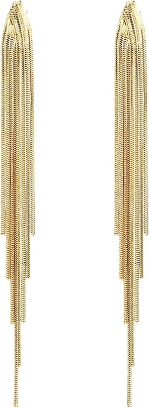Long Tassels Gold EarringsFor Women Gold Dangle Drop Earrings for Teen Girls Gold Punk Sleek Metal Chain Earrings Wedding Bridesmaid Jewelry (Long Tassels Earring)