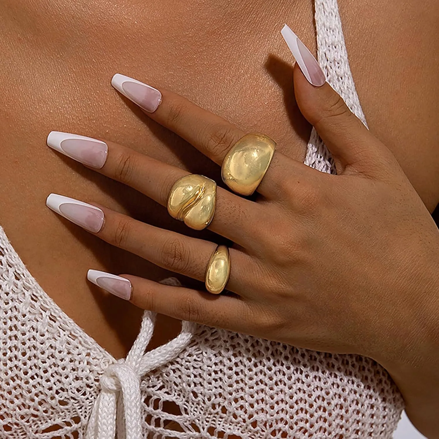 Long tiantian Chunky Gold Rings for Women Non Tarnish Silver Chunky Ring Gold Stackable Rings for Women Trendy 2025