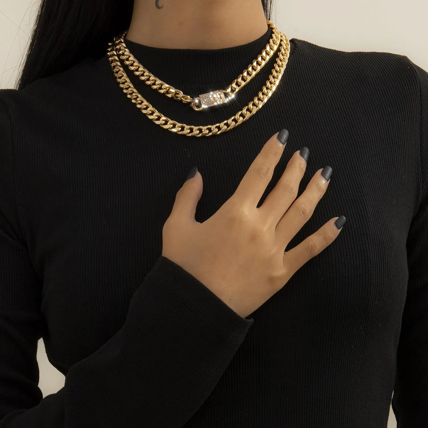 Long tiantian Gold Layered Necklaces for Women Chunky Gold Necklace Herringbone Paperclip Chain Necklace Trendy Necklaces for Women Gold Jewelry For Women Gift