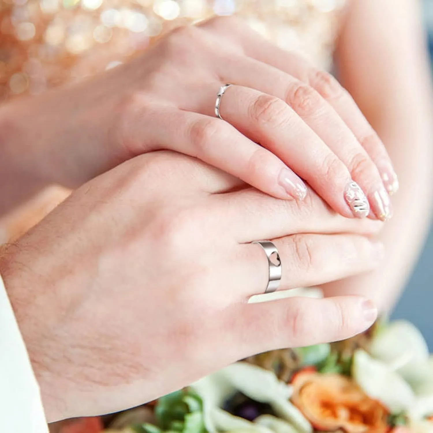 Love Heart Promise Ring, Stainless Steel Couple Rings Set for Wife Wdding Valentine's Day Gift
