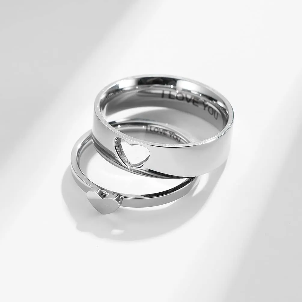 Love Heart Promise Ring, Stainless Steel Couple Rings Set for Wife Wdding Valentine's Day Gift