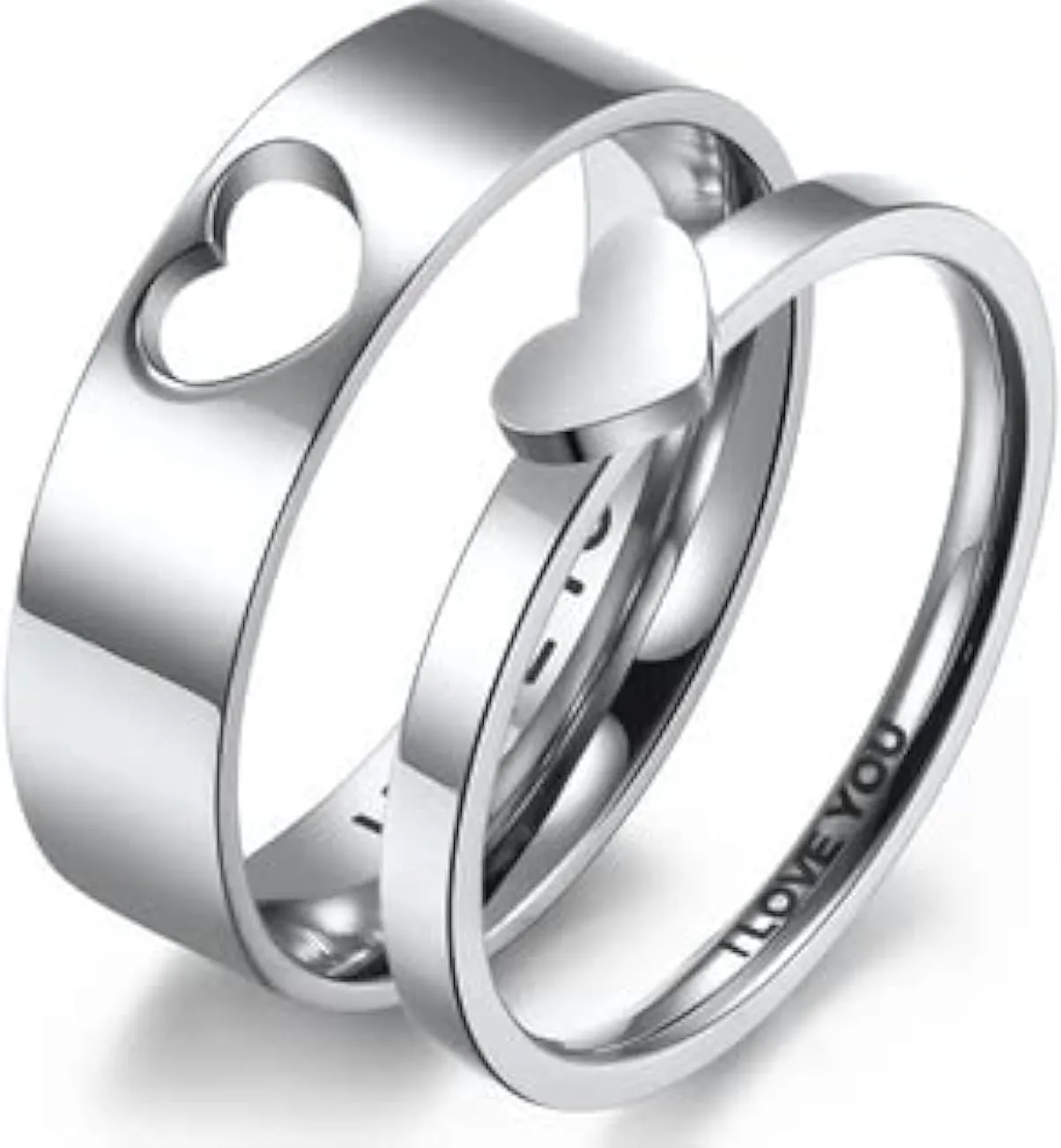 Love Heart Promise Ring, Stainless Steel Couple Rings Set for Wife Wdding Valentine's Day Gift
