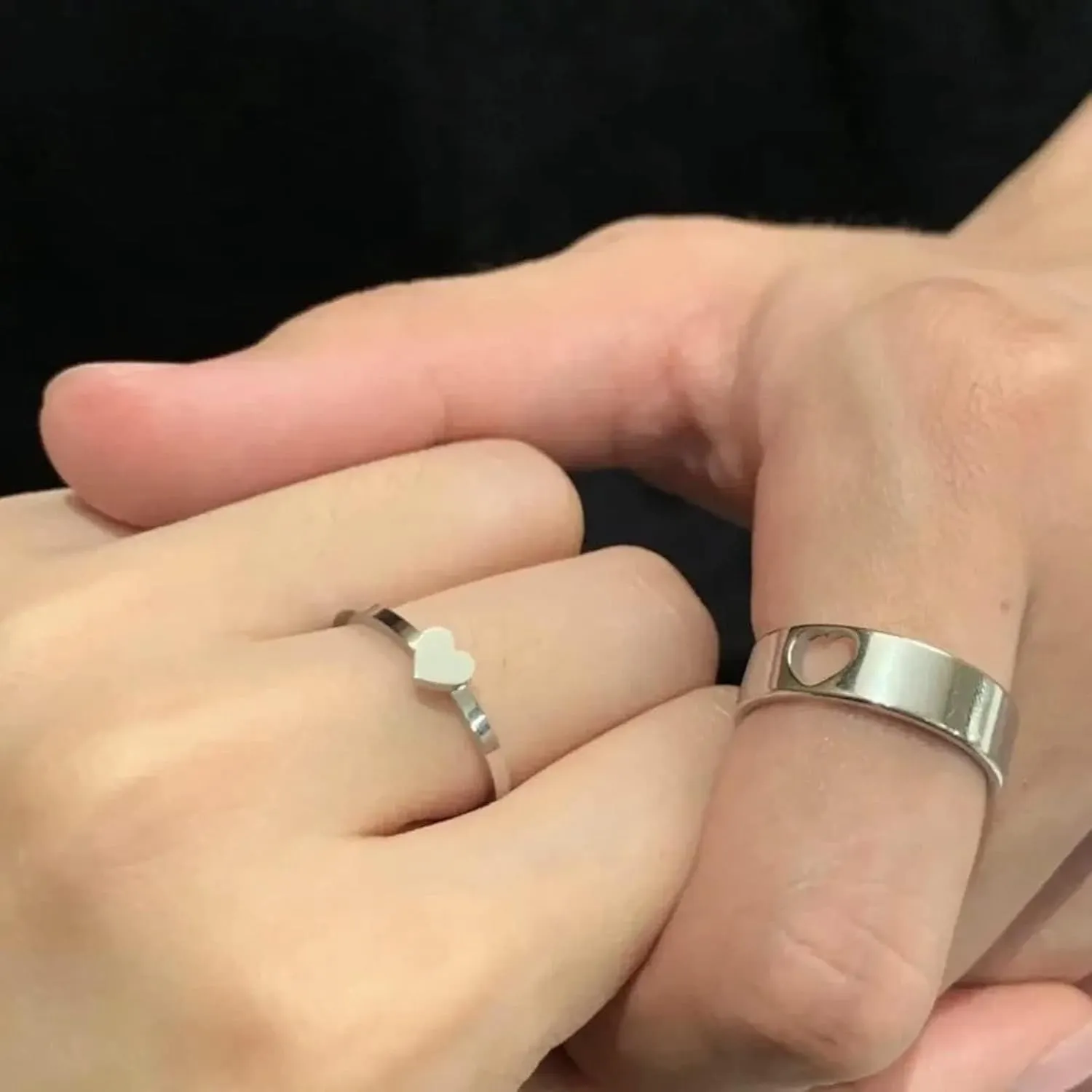 Love Heart Promise Ring, Stainless Steel Couple Rings Set for Wife Wdding Valentine's Day Gift