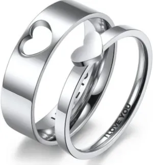 Love Heart Promise Ring, Stainless Steel Couple Rings Set for Wife Wdding Valentine's Day Gift