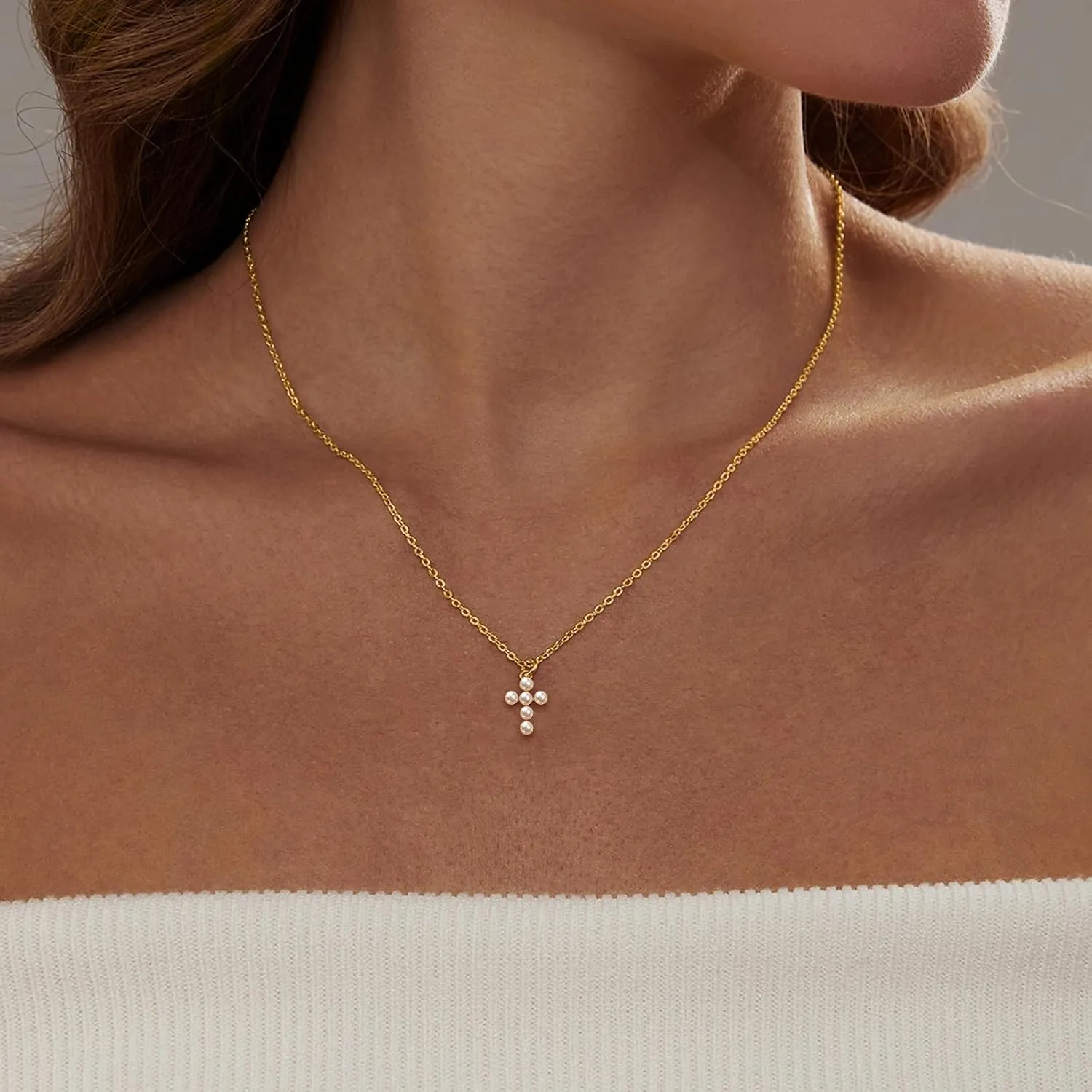 Luxval Cross Necklace for Women -Dainty 14K Gold Plated Cross Necklace Layered Gold Cross Necklace Cross Choker Necklace Gold Cross Necklaces for Women Trendy Gold Jewelry Gifts for Women