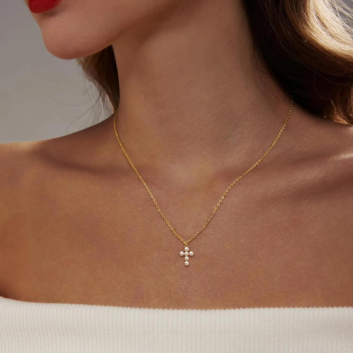 Luxval Cross Necklace for Women -Dainty 14K Gold Plated Cross Necklace Layered Gold Cross Necklace Cross Choker Necklace Gold Cross Necklaces for Women Trendy Gold Jewelry Gifts for Women