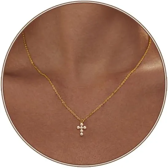 Luxval Cross Necklace for Women -Dainty 14K Gold Plated Cross Necklace Layered Gold Cross Necklace Cross Choker Necklace Gold Cross Necklaces for Women Trendy Gold Jewelry Gifts for Women