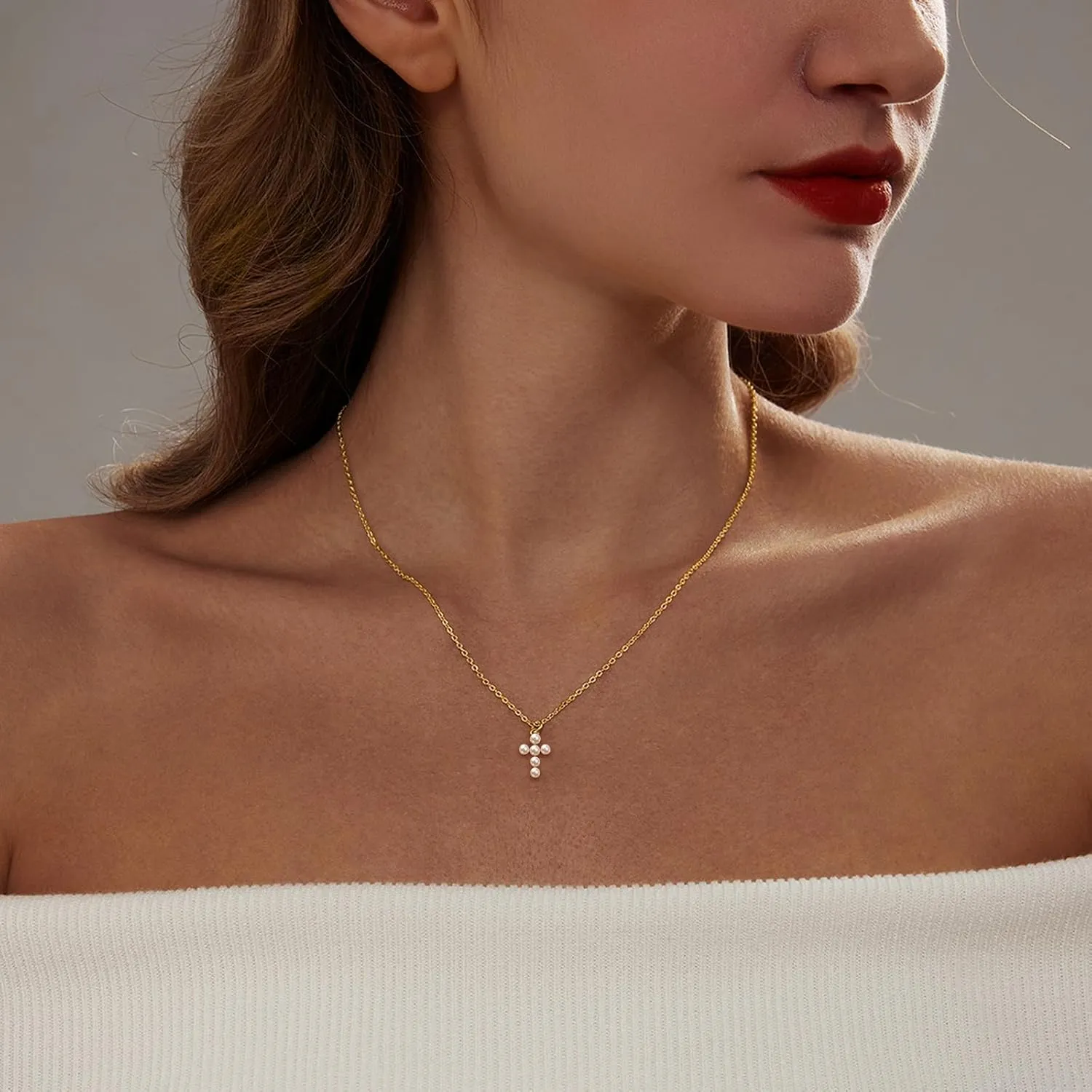 Luxval Cross Necklace for Women -Dainty 14K Gold Plated Cross Necklace Layered Gold Cross Necklace Cross Choker Necklace Gold Cross Necklaces for Women Trendy Gold Jewelry Gifts for Women