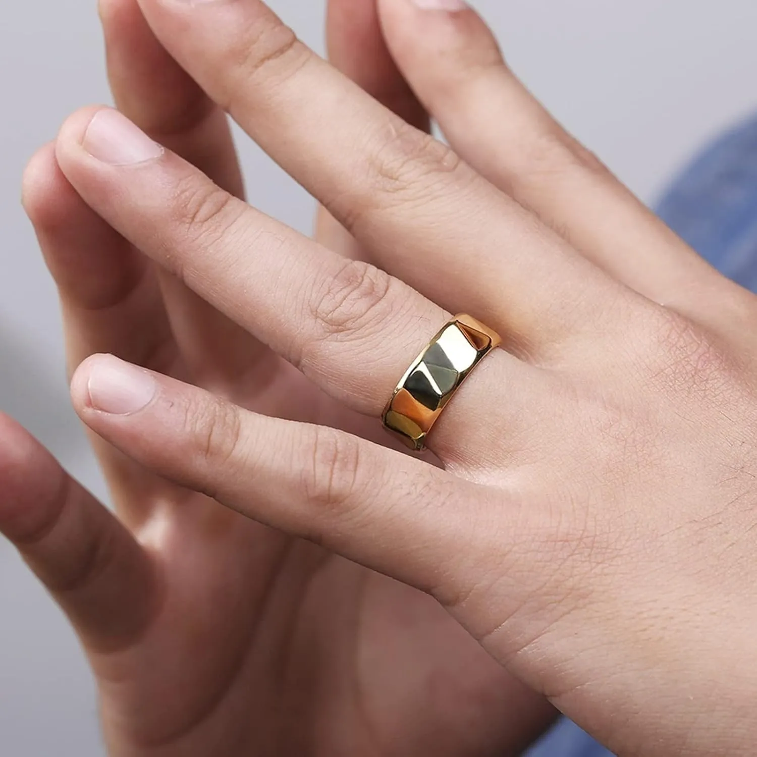 Matching Couple Rings, Stainless Steel Rings Couple 8mm Gold Ring Multi-Faceted Valentines Day Gifts for Men