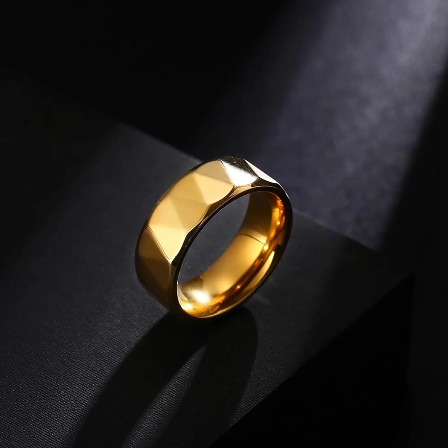 Matching Couple Rings, Stainless Steel Rings Couple 8mm Gold Ring Multi-Faceted Valentines Day Gifts for Men