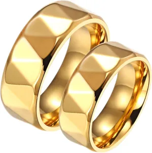 Matching Couple Rings, Stainless Steel Rings Couple 8mm Gold Ring Multi-Faceted Valentines Day Gifts for Men