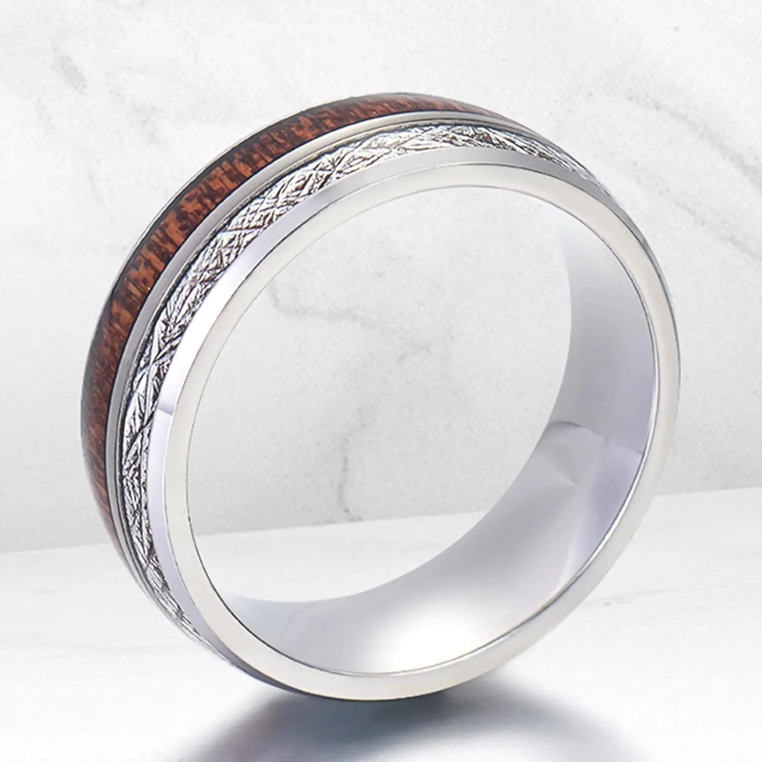Matching Couple Rings, Tungsten Rings for Women 8mm Silver Ring Inlay Wood and Metal Men's and Women's Fashion Rings