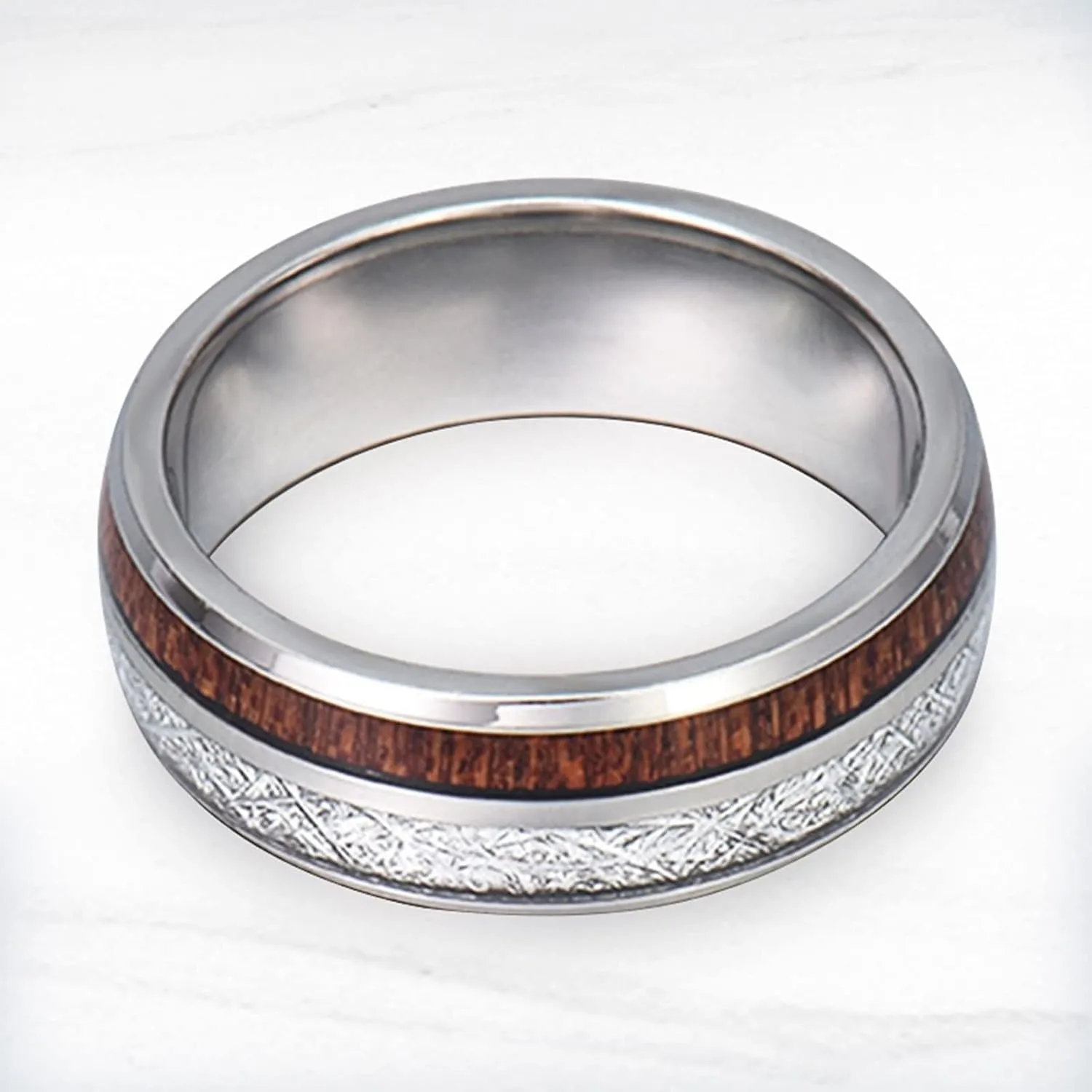 Matching Couple Rings, Tungsten Rings for Women 8mm Silver Ring Inlay Wood and Metal Men's and Women's Fashion Rings