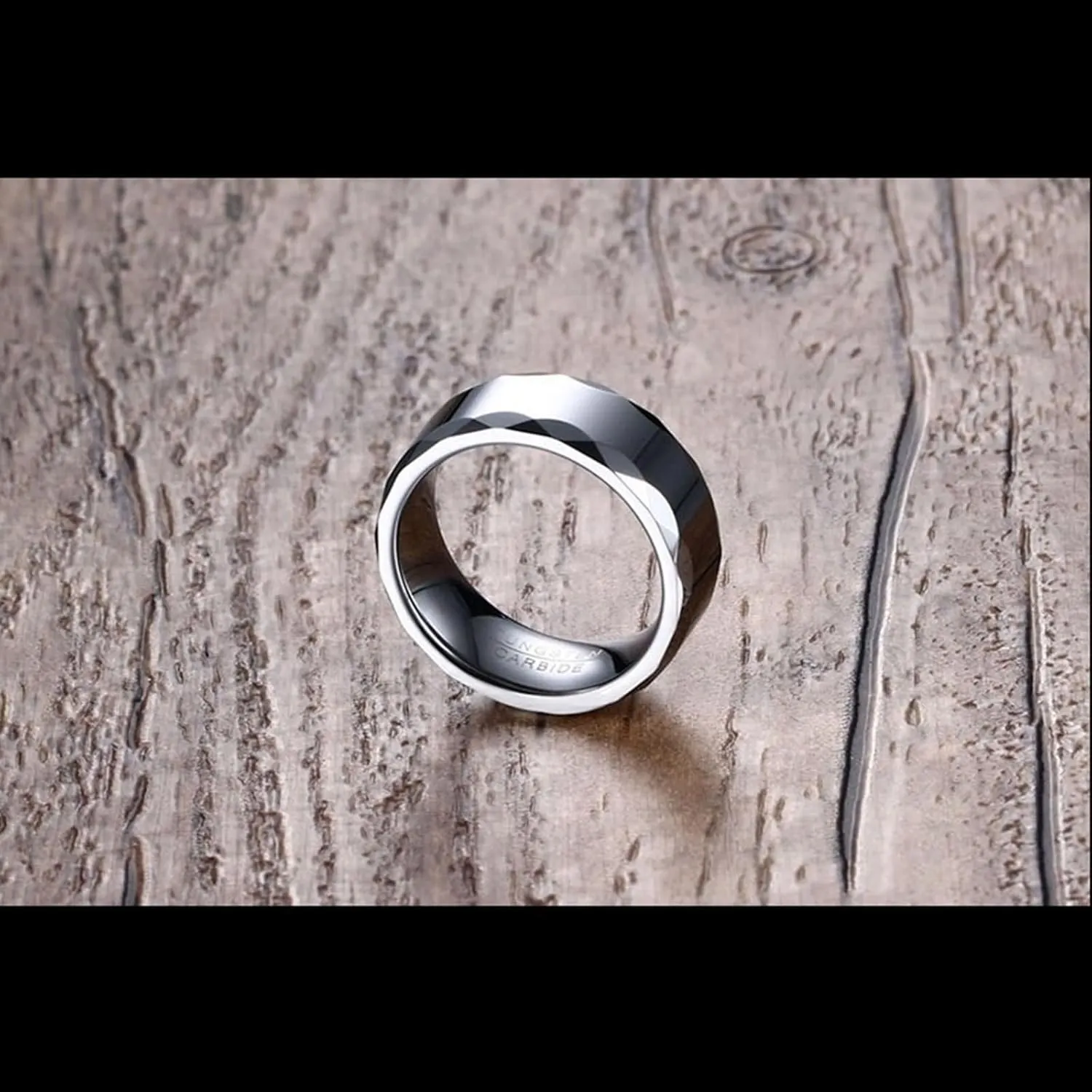 Matching Rings for Couples, Tungsten Carbide Rings for Men 8mm Silver Ring Multi-Faceted Edge Rings for Men and Women