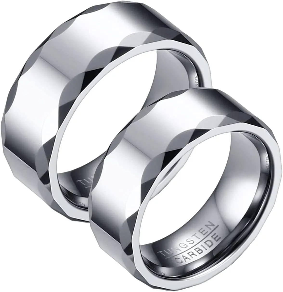 Matching Rings for Couples, Tungsten Carbide Rings for Men 8mm Silver Ring Multi-Faceted Edge Rings for Men and Women
