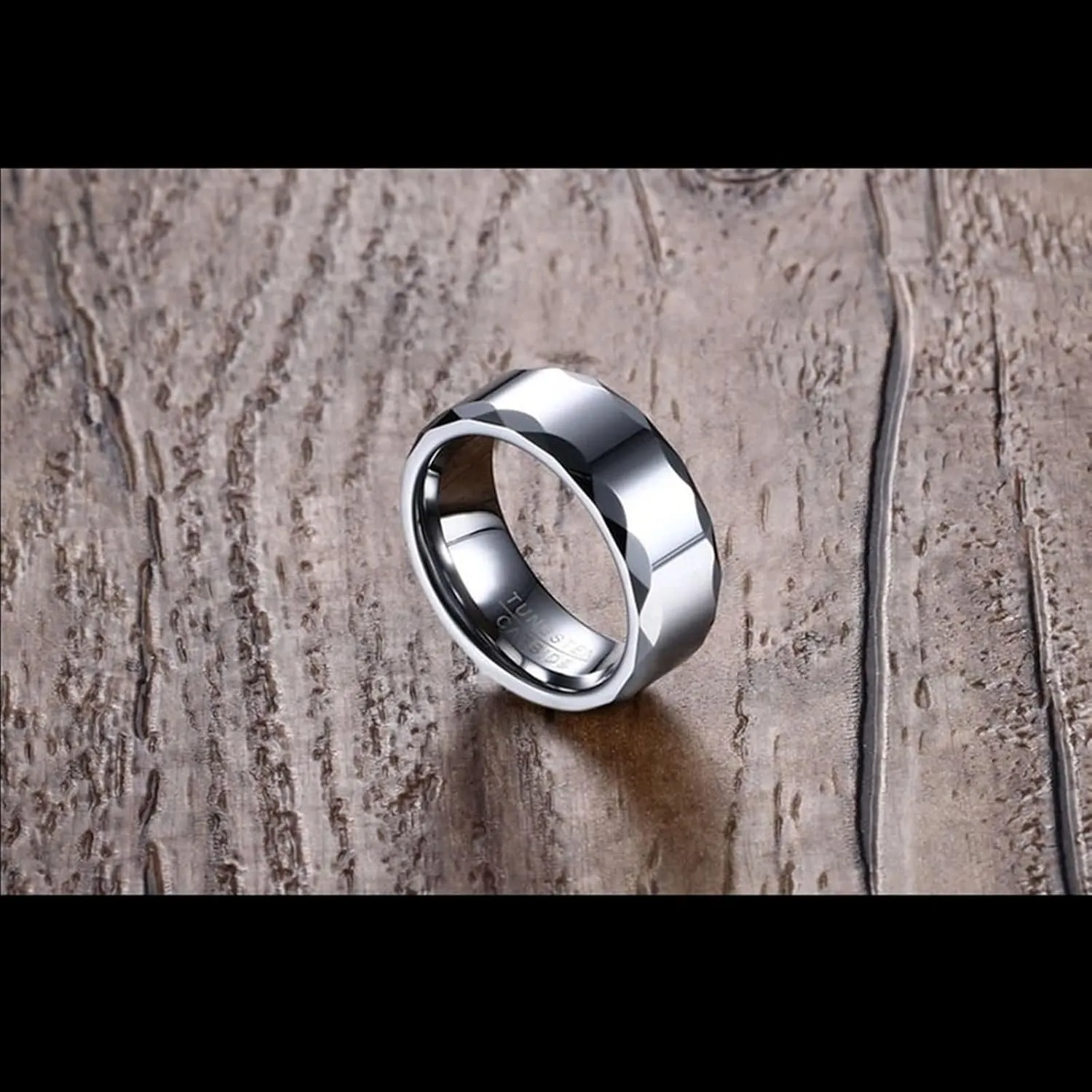 Matching Rings for Couples, Tungsten Carbide Rings for Men 8mm Silver Ring Multi-Faceted Edge Rings for Men and Women