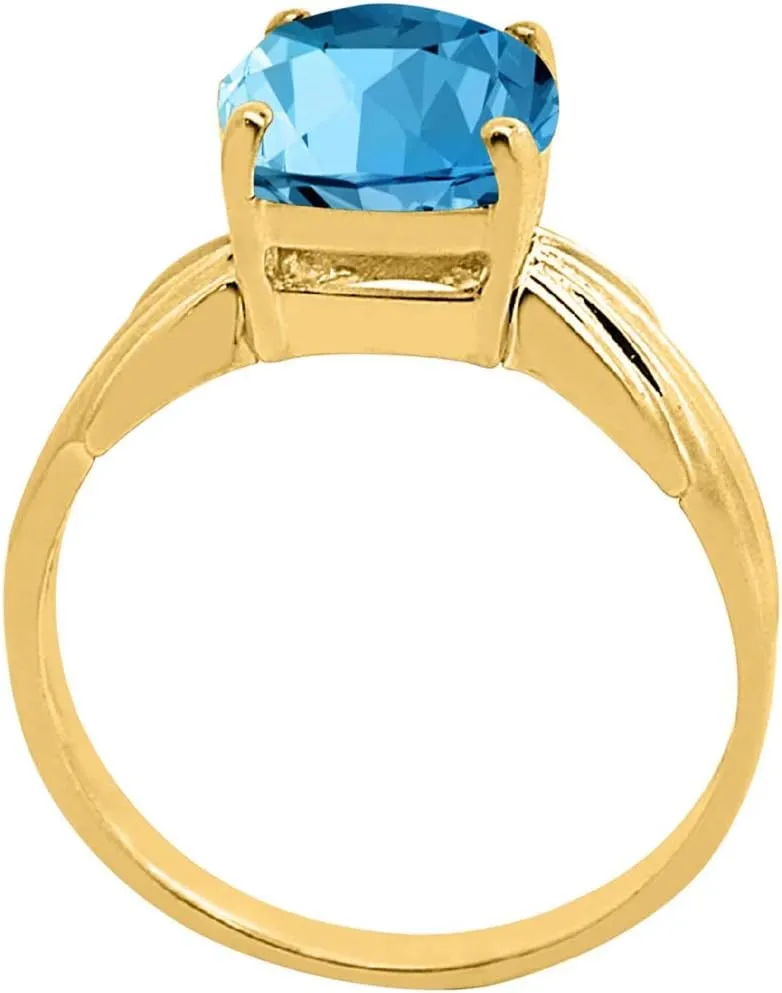 MauliJewels Rings for Women 2.25 Carat Cushion Cut Blue Topaz Ring prong 10K Yellow Gold