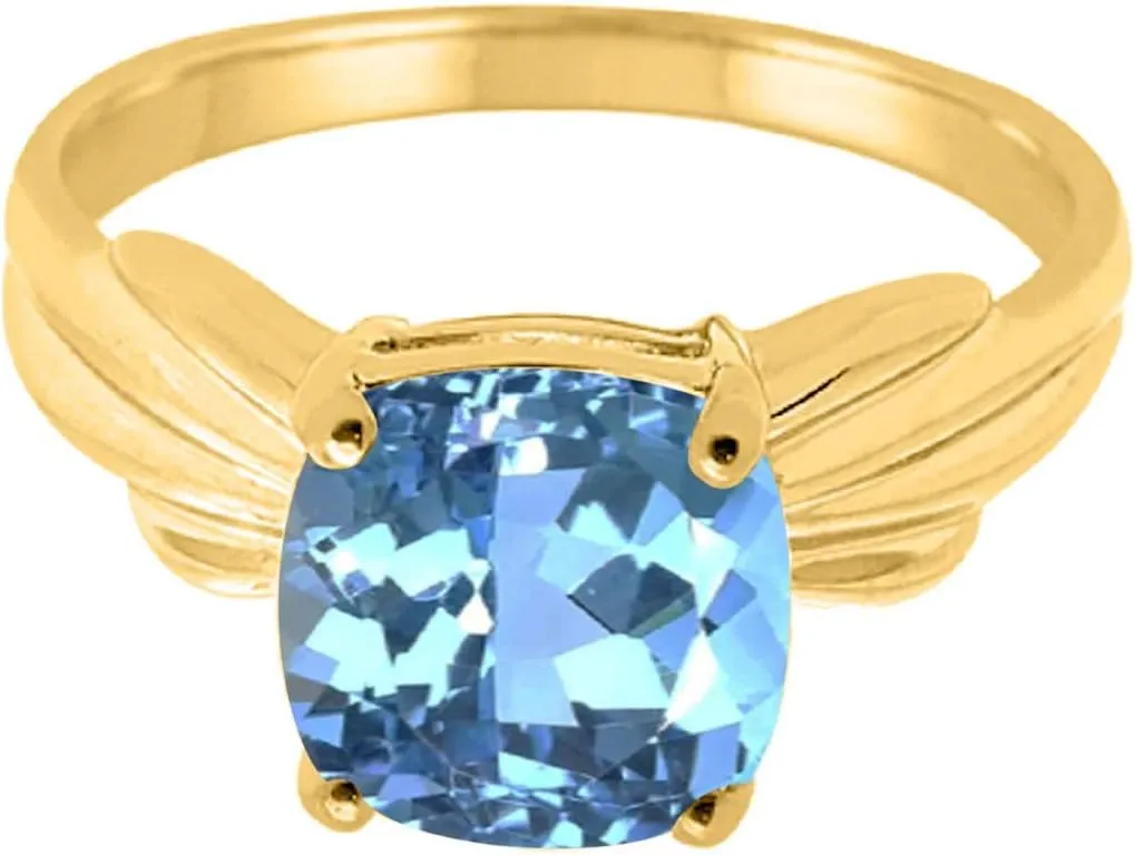 MauliJewels Rings for Women 2.25 Carat Cushion Cut Blue Topaz Ring prong 10K Yellow Gold