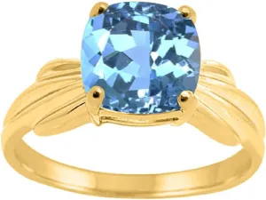 MauliJewels Rings for Women 2.25 Carat Cushion Cut Blue Topaz Ring prong 10K Yellow Gold