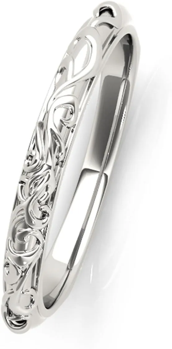MauliJewels Womens's Hand-Engraved Engagement Wedding Band in 10k Yellow/Rose/White Solid Gold