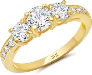 MAX   STONE 1 Carat Cubic Zirconia Engagement or Anniversary Eternity Three Stone Ring for Women in 10k White or Yellow Gold (1.0 ct.tw) Size 4.5 to 9