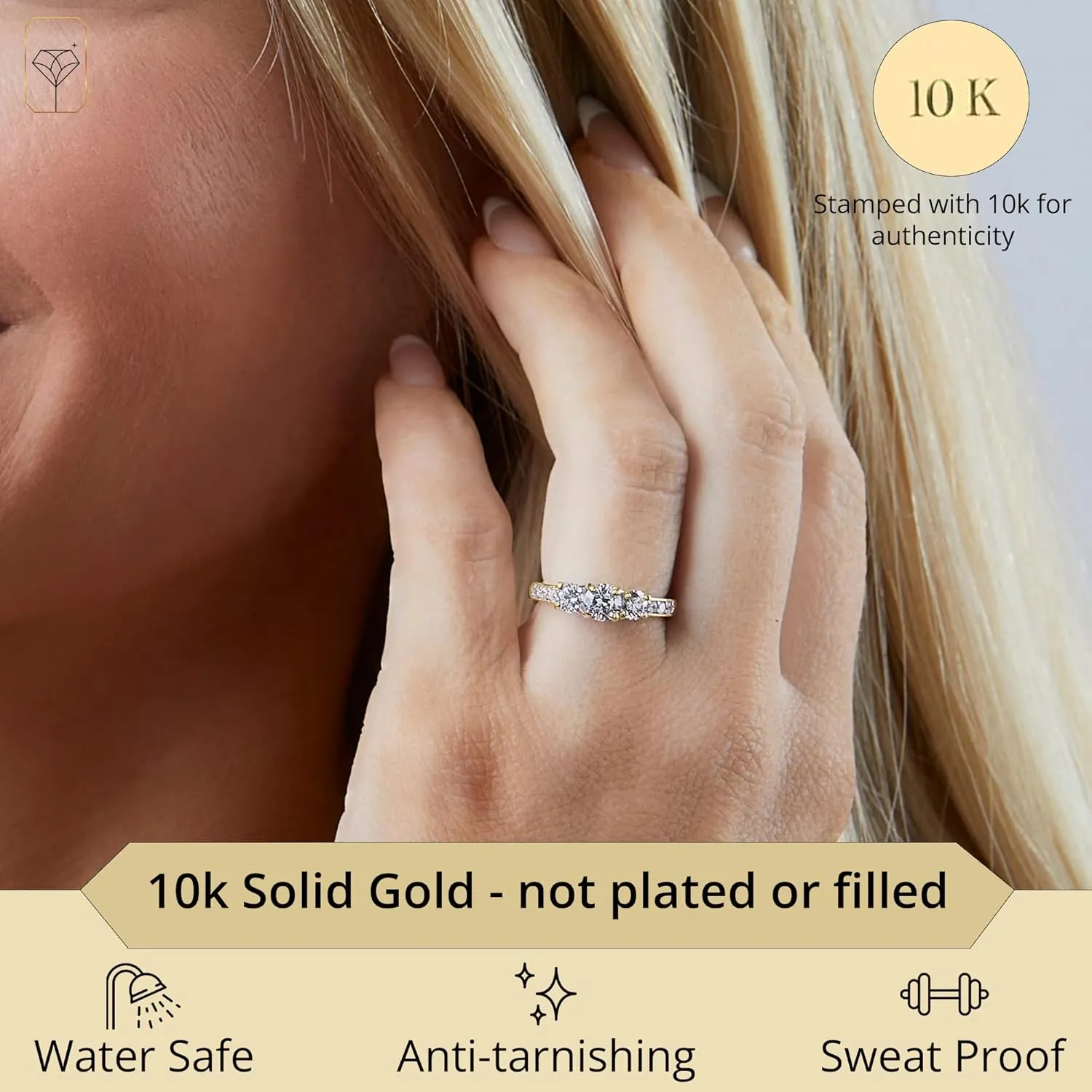 MAX   STONE 1 Carat Cubic Zirconia Engagement or Anniversary Eternity Three Stone Ring for Women in 10k White or Yellow Gold (1.0 ct.tw) Size 4.5 to 9