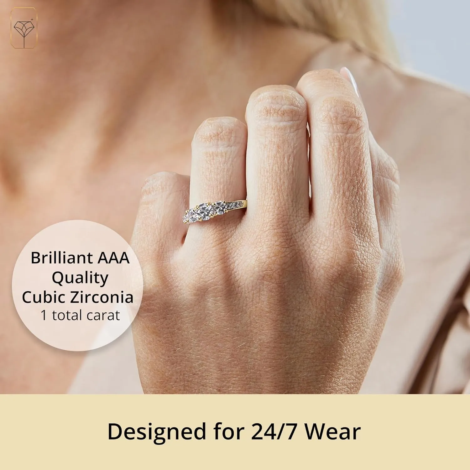 MAX   STONE 1 Carat Cubic Zirconia Engagement or Anniversary Eternity Three Stone Ring for Women in 10k White or Yellow Gold (1.0 ct.tw) Size 4.5 to 9