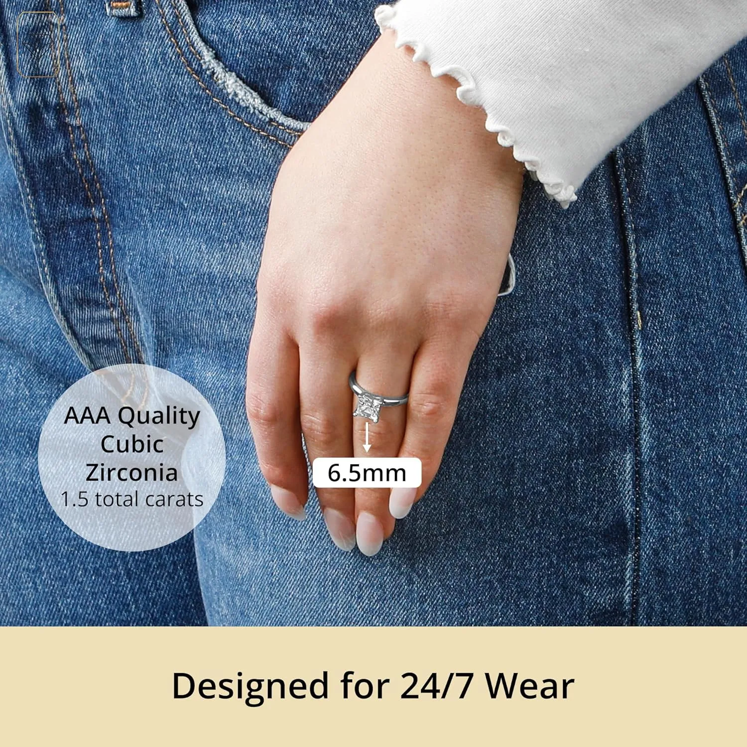 MAX   STONE 1.5 Carat Princess Cut Cubic Zirconia Solitaire Engagement Ring for Women in Solid 14k White or Yellow Gold 5.5 mm Square CZ Ring Size 5 to 9