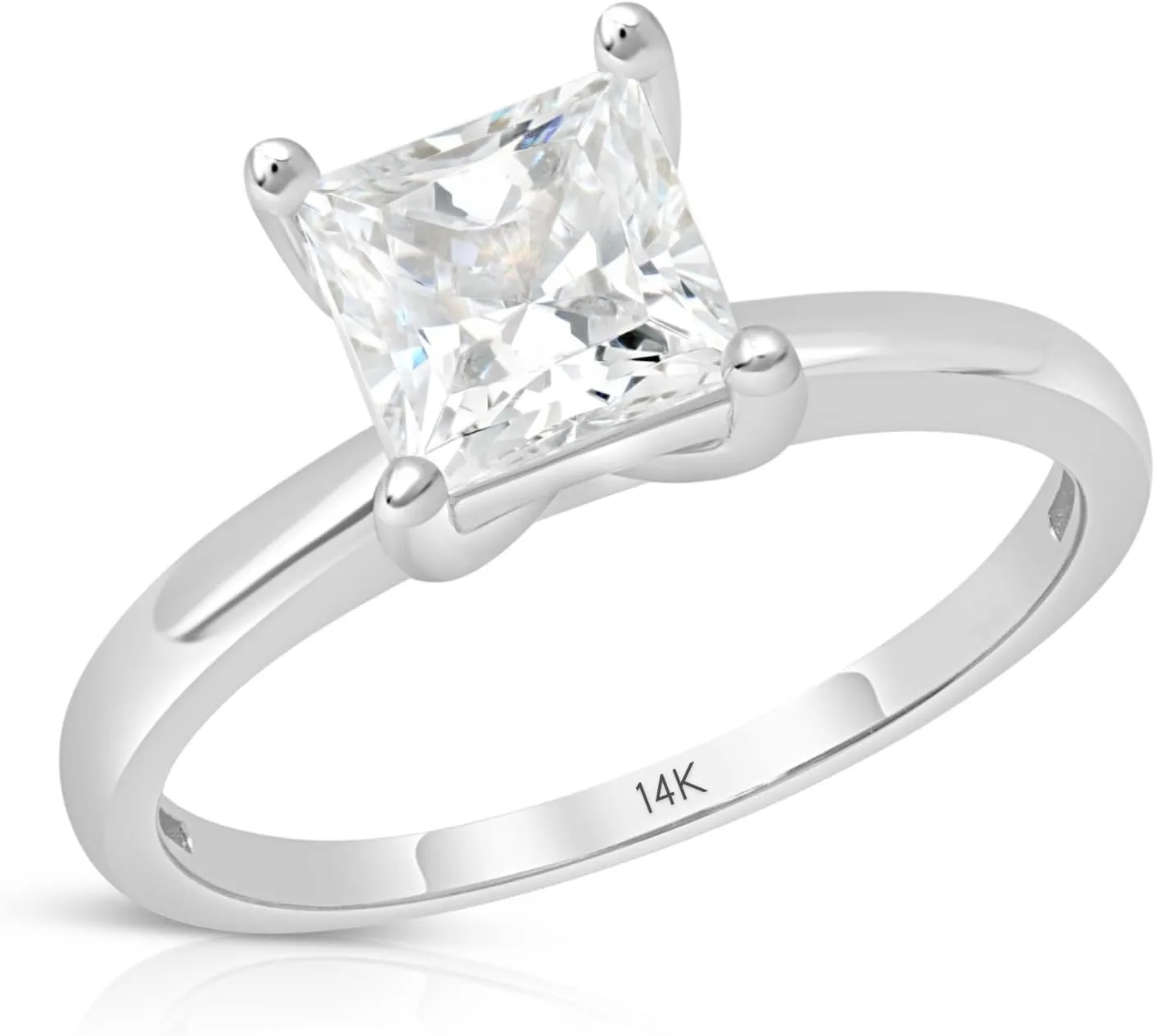 MAX   STONE 1.5 Carat Princess Cut Cubic Zirconia Solitaire Engagement Ring for Women in Solid 14k White or Yellow Gold 5.5 mm Square CZ Ring Size 5 to 9
