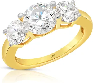 MAX   STONE 3 Carat Cubic Zirconia Anniversary or Engagement Ring for Women in 14k Solid White or Yellow Gold Three Stone CZ in Size 5 to 9