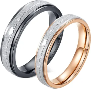 Men Promise Rings, Mens Rings Stainless Steel Two-Tone 5mm Heartbeat Ring Matte Valentine's Day Couple Rings
