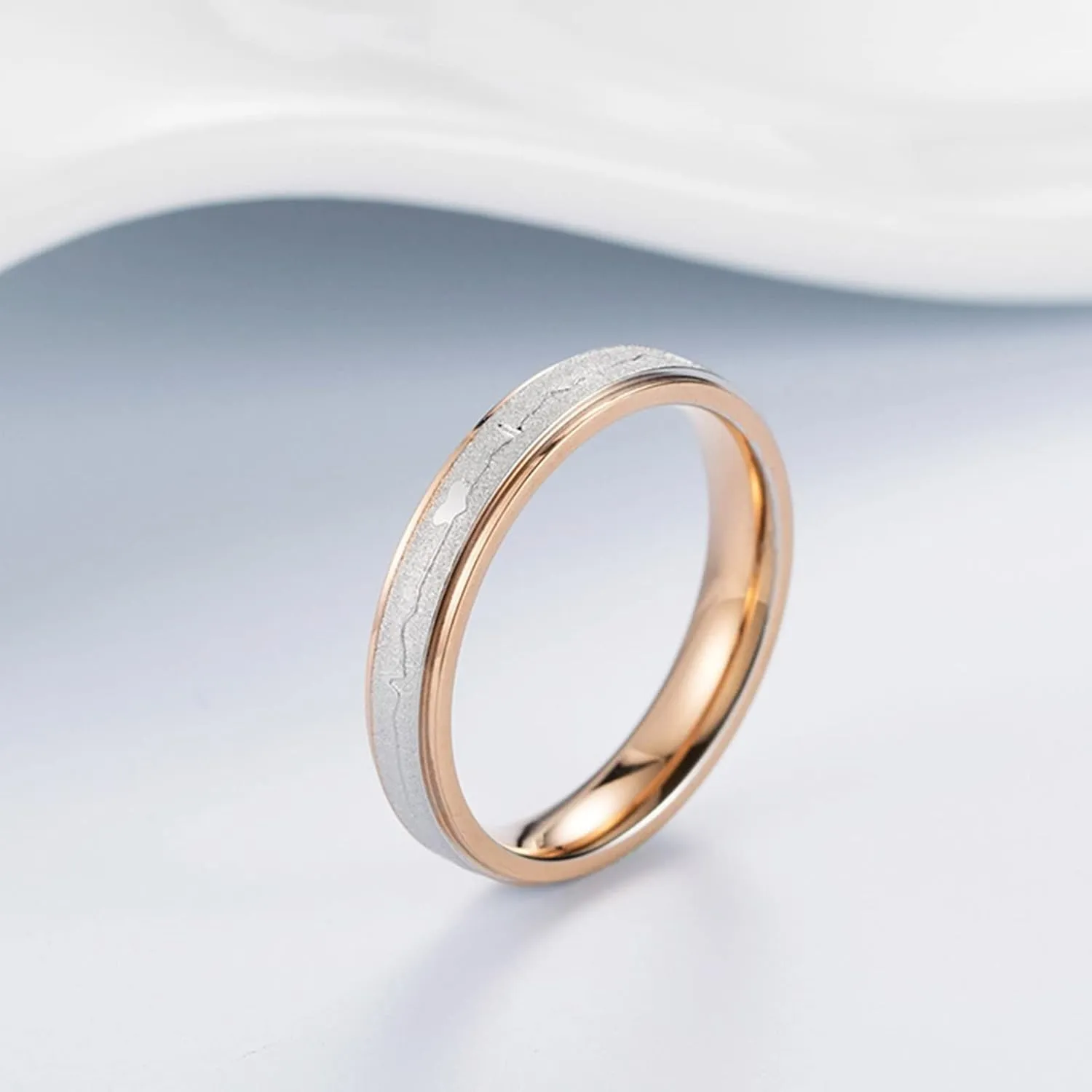 Men Promise Rings, Mens Rings Stainless Steel Two-Tone 5mm Heartbeat Ring Matte Valentine's Day Couple Rings