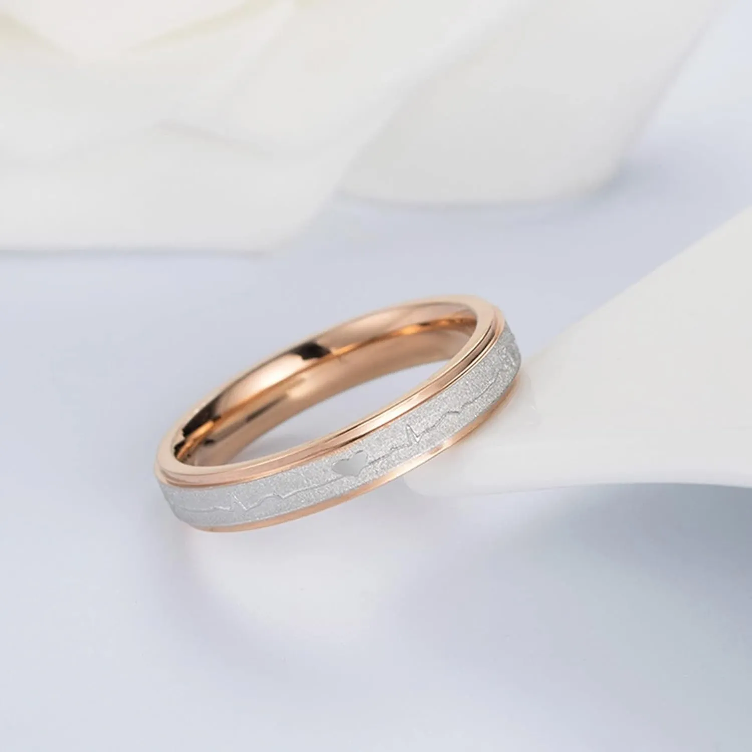 Men Promise Rings, Mens Rings Stainless Steel Two-Tone 5mm Heartbeat Ring Matte Valentine's Day Couple Rings