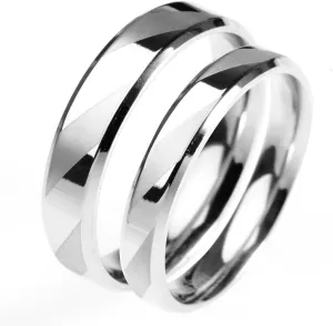 Men Silver Rings, Stainless Steel Engagement Rings Matte and Polished Ring with Beveled Edge Men's and Women's Fashion Rings