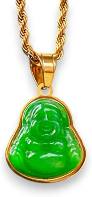 Men Women Laughing Buddha Green Jade Tiny Pendant Necklace Rope Chain Genuine Certified Grade A Jadeite Jade Hand Crafted, Jade Necklace, 14k Gold Finish Laughing Jade Buddha Necklace, Jade Medallion, Buddha Chain, Buddha Statue