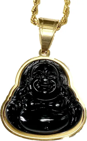 Mens Laughing Buddha Black Jade Pendant Necklace Rope Chain Genuine Certified Grade A Jadeite Jade Hand Crafted, Jade Necklace, 14k Gold Filled Laughing Jade Buddha Necklace, Jade Medallion