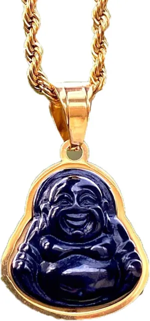 Mens Laughing Buddha Black Jade Pendant Necklace Rope Chain Genuine Certified Grade A Jadeite Jade Hand Crafted, Jade Necklace, 14k Gold Filled Laughing Jade Buddha Necklace, Jade Medallion