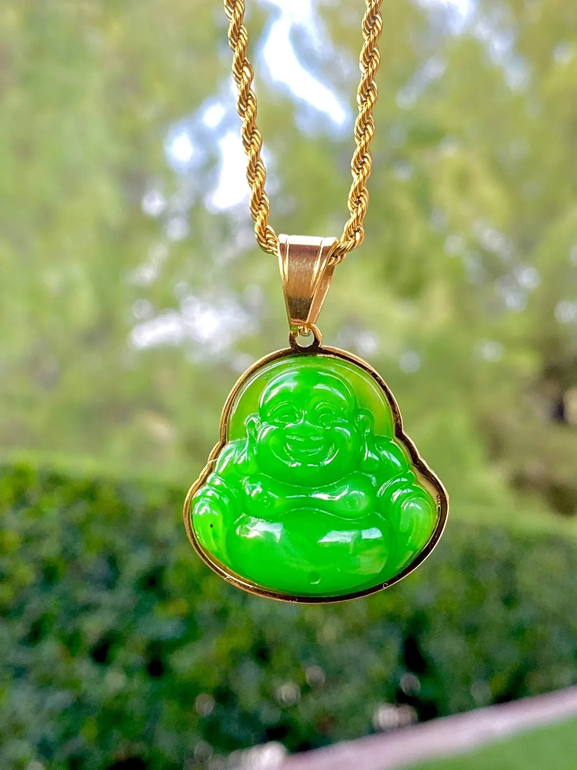 Mens Laughing Buddha Green Jade Pendant Necklace Rope Chain Genuine Certified Grade A Jadeite Jade Hand Crafted, Jade Necklace, 14k Gold Filled Laughing Jade Buddha Necklace, Jade Medallion