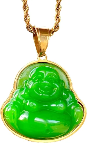 Mens Laughing Buddha Green Jade Pendant Necklace Rope Chain Genuine Certified Grade A Jadeite Jade Hand Crafted, Jade Necklace, 14k Gold Filled Laughing Jade Buddha Necklace, Jade Medallion