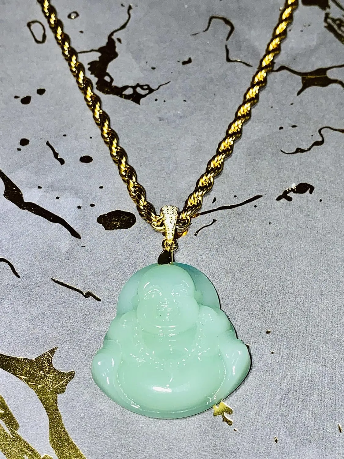 Men's Laughing Buddha Lime Green Jade 925 Pendant Necklace Rope Chain Genuine Certified Grade A Jadeite Jade Hand Crafted, Jade Necklace, 14k Gold Filled Laughing Jade Buddha Necklace, Jade Medallion